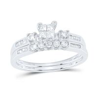 10K White Gold Princess Diamond Bridal Wedding Ring Set 0.38 Cttw