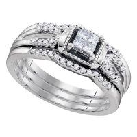 10K White Gold Princess Diamond 3-Piece Bridal Wedding Ring Set 0.25 Cttw