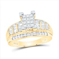 10K Yellow Gold Princess Diamond Cluster Bridal Engagement Ring 0.88 Cttw