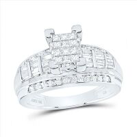 10K White Gold Princess Diamond Cluster Bridal Engagement Ring 0.88 Cttw