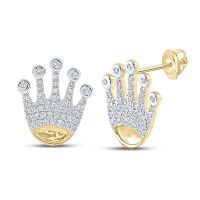 10K Yellow Gold Round Diamond Crown Cluster Earrings 0.25 Cttw