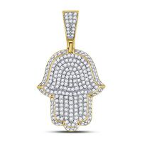 10K Yellow Gold Round Diamond Hamsa Charm Pendant 1- 0.25 Cttw