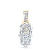 10K Yellow Gold Round Diamond Hamsa Charm Pendant 0.50 Cttw