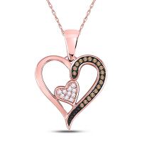 10K Rose Gold Round Brown Diamond Heart Pendant 0.10 Cttw