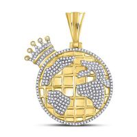 10K Yellow Gold Round Diamond Globe Crown King Charm Pendant 0.75 Cttw