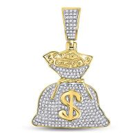 10K Yellow Gold Round Diamond Money Bag Dollar Charm Pendant 0.50 Cttw
