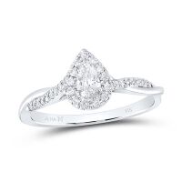 14K White Gold Pear Diamond Solitaire Bridal Engagement Ring 0.33 Cttw (Certified)
