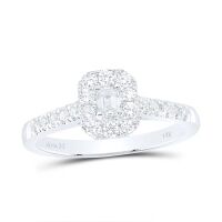 14K White Gold Emerald Diamond Halo Bridal Engagement Ring 0.50 Cttw (Certified)