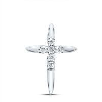 10K White Gold Round Diamond Cross Pendant 0.10 Cttw