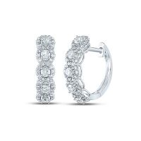 14K White Gold Round Diamond Halo Hoop Earrings 1 Cttw