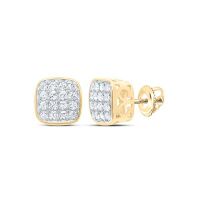 10K Yellow Gold Round Diamond Square Earrings 0.33 Cttw