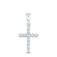 14K White Gold Round Diamond Faith Cross Pendant 0.20 Cttw