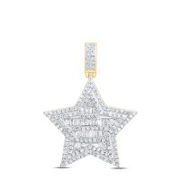 10K Yellow Gold Baguette Diamond Star Charm Pendant 0.75 Cttw