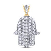 10K Yellow Gold Round Diamond Hamsa Hand Charm Pendant 0.75 Cttw