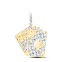 10K Yellow Gold Round Diamond Royal Flush Charm Pendant 0.63 Cttw