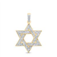 10K Yellow Gold Round Diamond Magen Star Of David Pendant 0.50 Cttw