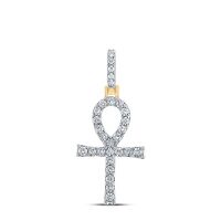 10K Yellow Gold Round Diamond Ankh Cross Charm Pendant 0.50 Cttw