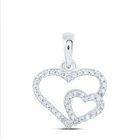 10K White Gold Round Diamond Double Heart Pendant 0.10 Cttw
