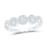 14K White Gold Round Diamond Circle 5-Stone Ring 1 Cttw