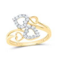 10K Yellow Gold Round Diamond Double Heart Ring 0.25 Cttw