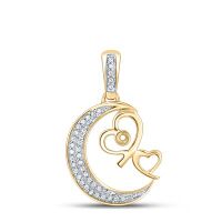10K Yellow Gold Round Diamond Crescent Moon Heart Pendant 0.10 Cttw