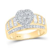 10K Yellow Gold Round Diamond Heart Bridal Engagement Ring 1 Cttw