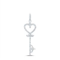 10K White Gold Round Diamond Key Heart Pendant 0.20 Cttw