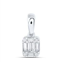 14K White Gold Baguette Diamond Fashion Cluster Pendant 0.13 Cttw