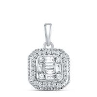 14K White Gold Baguette Diamond Fashion Cluster Pendant 0.25 Cttw