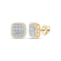 14K Yellow Gold Round Diamond Square Earrings 1 Cttw