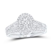 10K White Gold Round Diamond Oval Bridal Wedding Ring Set 0.50 Cttw