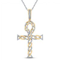 10K Yellow Gold Round Diamond Ankh Cross Charm Pendant 0.38 Cttw
