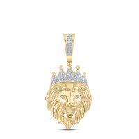 10K Yellow Gold Round Diamond Lion Animal Charm Pendant 0.17 Cttw