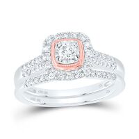 10K Two-Tone Gold Round Diamond Bridal Wedding Ring Set 0.50 Cttw