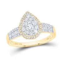 14K Yellow Gold Round Diamond Pear Cluster Bridal Engagement Ring 0.75 Cttw