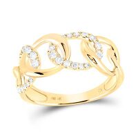 14K Yellow Gold Round Diamond Curb Link Fashion Ring 0.33 Cttw