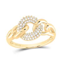 14K Yellow Gold Round Diamond Curb Link Ring 0.20 Cttw