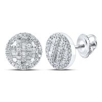 10K White Gold Baguette Diamond Circle Cluster Earrings 0.33 Cttw