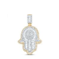 10K Yellow Gold Baguette Diamond Hamsa Charm Pendant 1 Cttw