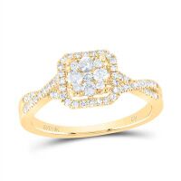 10K Yellow Gold Round Diamond Halo Cluster Promise Ring 0.50 Cttw