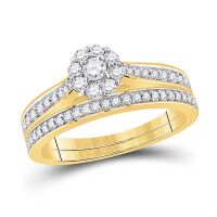 10K Yellow Gold Round Diamond Bridal Wedding Ring Set 0.50 Cttw