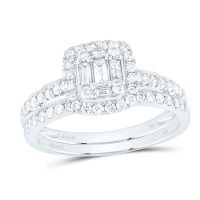 14K White Gold Baguette Diamond Bridal Wedding Ring Set 0.75 Cttw