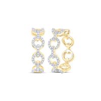 10K Yellow Gold Round Diamond Cable Link Hoop Earrings 0.33 Cttw