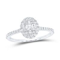 14K White Gold Baguette Diamond Oval Cluster Ring 0.33 Cttw