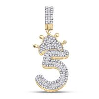 10K Yellow Gold Baguette Diamond Number 5 Crown Charm Pendant 0.75 Cttw