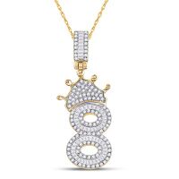 10K Yellow Gold Round Diamond Number 8 Crown Charm Pendant 0.75 Cttw