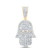 14K Yellow Gold Baguette Diamond Hamsa Hand Charm Pendant 0.50 Cttw