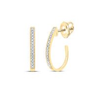 10K Yellow Gold Round Diamond Half J Hoop Earrings 0.03 Cttw