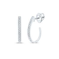 10K White Gold Round Diamond Half J Hoop Earrings 0.03 Cttw