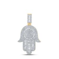 10K Yellow Gold Baguette Diamond Hamsa Charm Pendant 1 Cttw